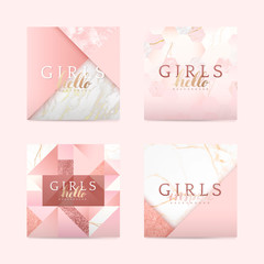 Pink feminine geometric background vectors set
