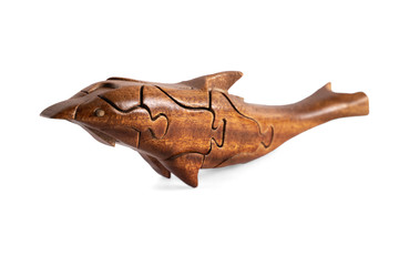 wooden creative dolphin puzzle toy on white