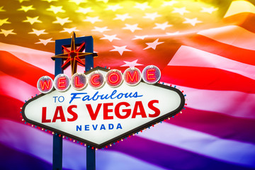Las vegas sign with crumpled of United states of America flag  background © littlestocker