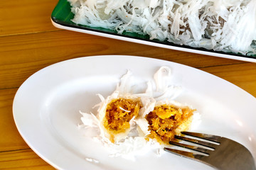 Boiled dessert, delicious Thai dessert in white dish (Thai called kanom Tom)