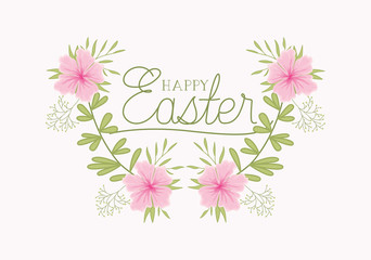 happy easter card with handmade font and flowers