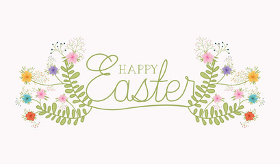 happy easter card with handmade font and flowers