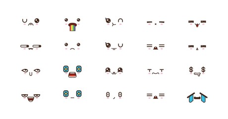 Naklejka premium Kawaii smile emoticons. Japanese emoji. set icon