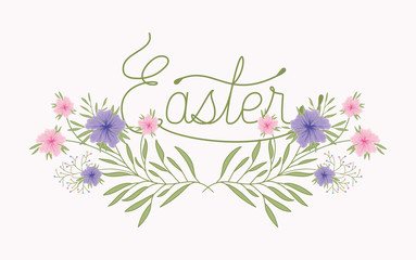 happy easter card with handmade font and flowers © Grgroup