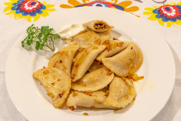 Pierogi served on a plate ready for eating