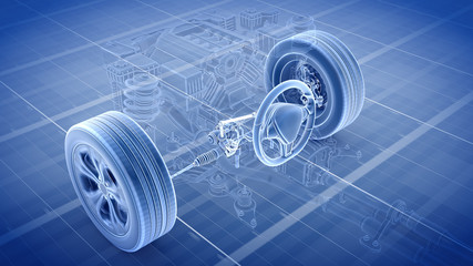 Car structure - Steering System 3d rendering