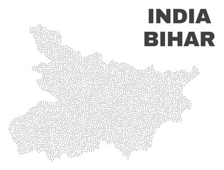 Fototapeta premium Bihar State map designed with tiny points. Vector abstraction in black color is isolated on a white background. Random little points are organized into Bihar State map.