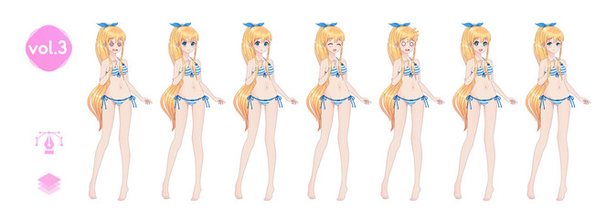 Anime manga girl. In a summer bikini swimsuit