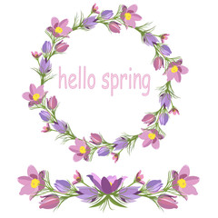 wreath and garland of spring flowers primroses isolated on white background