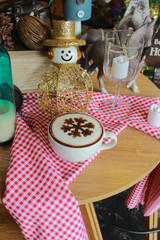 Latte coffee on a beautifully decorated table