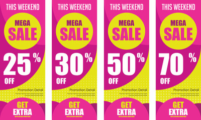 Roll up mega sale banner brochure flyer banner design template, Promo Discount up to 50%. Modern X Banner Vector