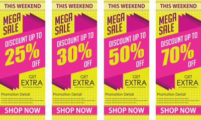 Roll up mega sale banner brochure flyer banner design template, Promo Discount up to 50%. Modern X Banner Vector
