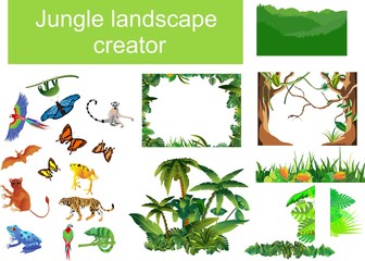 Jungle scene generator mega set, vector