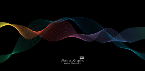 Abstract colorful wave lines on black background for elements in concept business presentation, Brochure, Flyer, Science, Technology. Vector illustration
