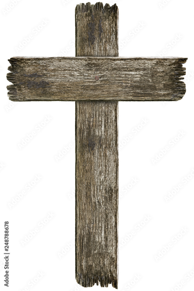 Wall mural scary old grunge wooden cemetery cross isolated on white background - Wall murals