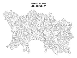 Fototapeta premium Jersey Island map designed with tiny points. Vector abstraction in black color is isolated on a white background. Scattered tiny points are organized into Jersey Island map.