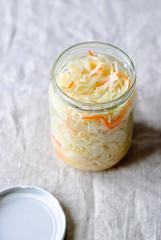 Jar with freshly made sauerkraut
