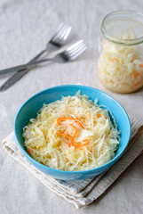 Blue bowl with delicious sauerkraut