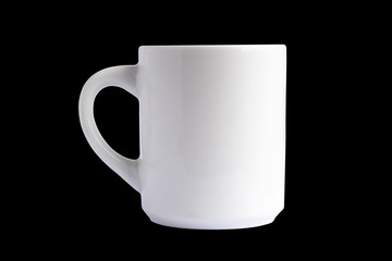 White Ceramic Coffee Mug on the iSolated Black Background.