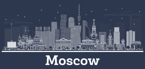 Naklejka premium Outline Moscow Russia City Skyline with White Buildings.