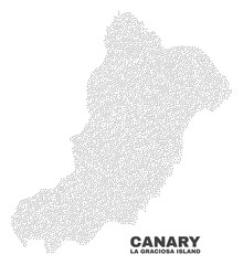 La Graciosa Island map designed with little dots. Vector abstraction in black color is isolated on a white background. Random little dots are organized into La Graciosa Island map.