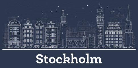 Naklejka premium Outline Stockholm Sweden City Skyline with White Buildings.