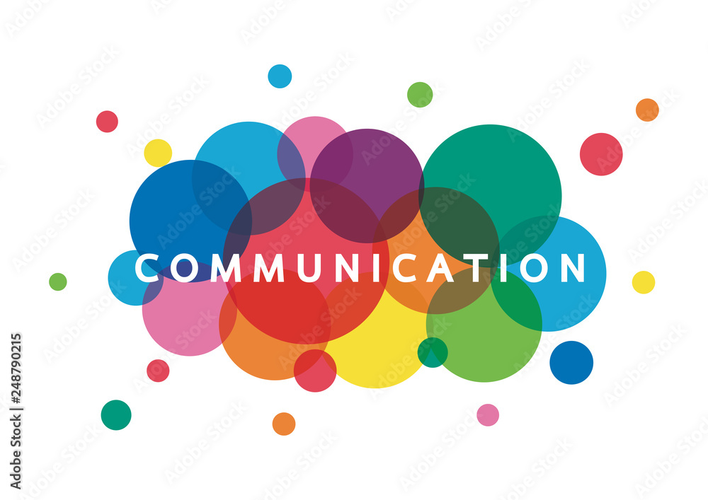 Poster vector illustration of a communication concept. the word communication with colorful dialog speech b