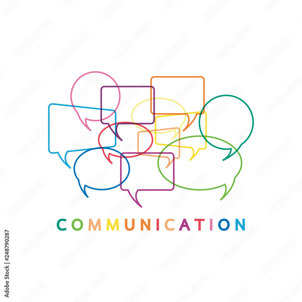 Poster vector illustration of a communication concept. the word communication with colorful dialog speech b