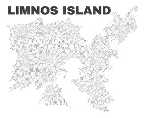 Limnos Island map designed with little dots. Vector abstraction in black color is isolated on a white background. Random little elements are organized into Limnos Island map.