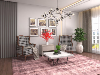 interior with chair. 3d illustration