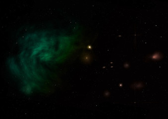 Star field in space and a nebulae. 3D rendering