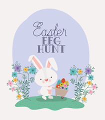 happy easter card with rabbit and wheelbarrow