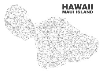 Maui Island map designed with little points. Vector abstraction in black color is isolated on a white background. Scattered little points are organized into Maui Island map.