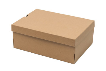Brown cardboard shoes box with lid for shoe or sneaker product packaging mockup, isolated on white with clipping path. - 248792096