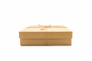 Brown paper box, tied with string.