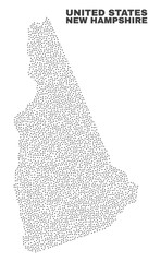 New Hampshire State map designed with tiny points. Vector abstraction in black color is isolated on a white background. Random tiny elements are organized into New Hampshire State map.