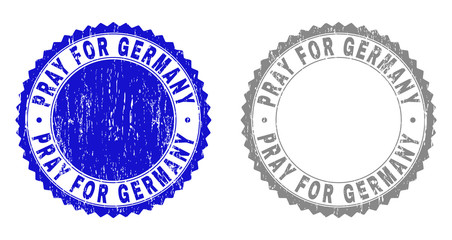 Obraz premium Grunge PRAY FOR GERMANY stamp seals isolated on a white background. Rosette seals with grunge texture in blue and gray colors.