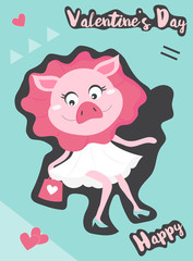 Valentines day on retro pattern design,greetings card,template,zine culture,minimal,sweet,pig,cute, Vector illustration.