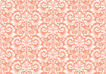 Floral pattern. Vintage wallpaper in the Baroque style. Seamless vector background. White and pink ornament for fabric, wallpaper, packaging. Ornate Damask flower ornament