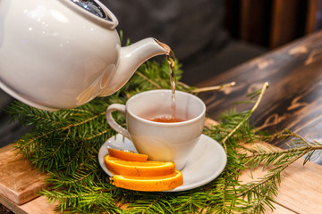 a cup of tea with lemon