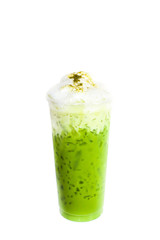 Ice Green tea matcha white background