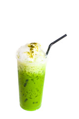 Ice Green tea matcha white background