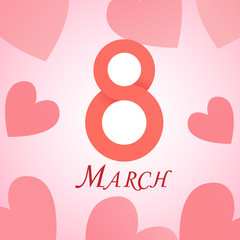 Tender peach color floral greeting card for 8 March, happy women s day, mother s day. Rectangular frame with warm pink flowers on peach background. Spring greeting card with place for text