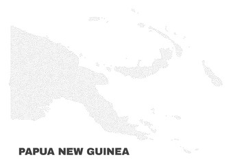 Papua New Guinea map designed with small dots. Vector abstraction in black color is isolated on a white background. Scattered small dots are organized into Papua New Guinea map.