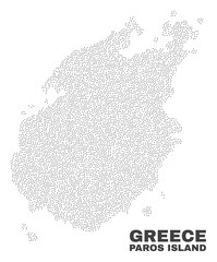 Paros Island map designed with tiny dots. Vector abstraction in black color is isolated on a white background. Random tiny dots are organized into Paros Island map.