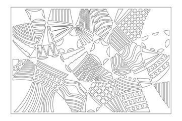 Set decorative card for cutting. Doodle line pattern. Laser cut panel. Ratio 2:3. Vector illustration.