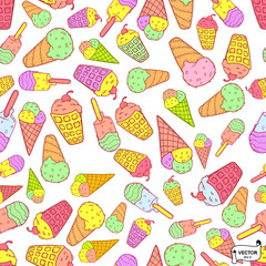Seamless color cute pattern with ice creams.