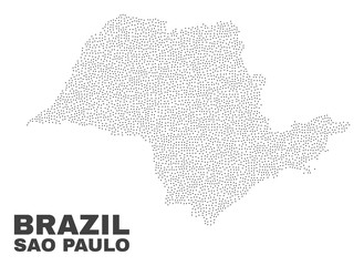 Sao Paulo State map designed with little points. Vector abstraction in black color is isolated on a white background. Scattered little items are organized into Sao Paulo State map.