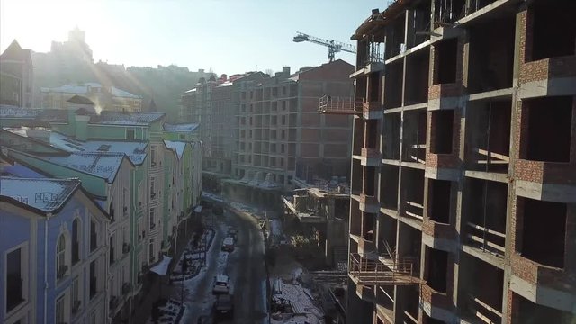 Aerial drone footage. Panorama of podil in kiev