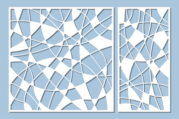 Set decorative card for cutting. Mosaic line pattern. Laser cut panel. Ratio 1:1, 1:2. Vector illustration.